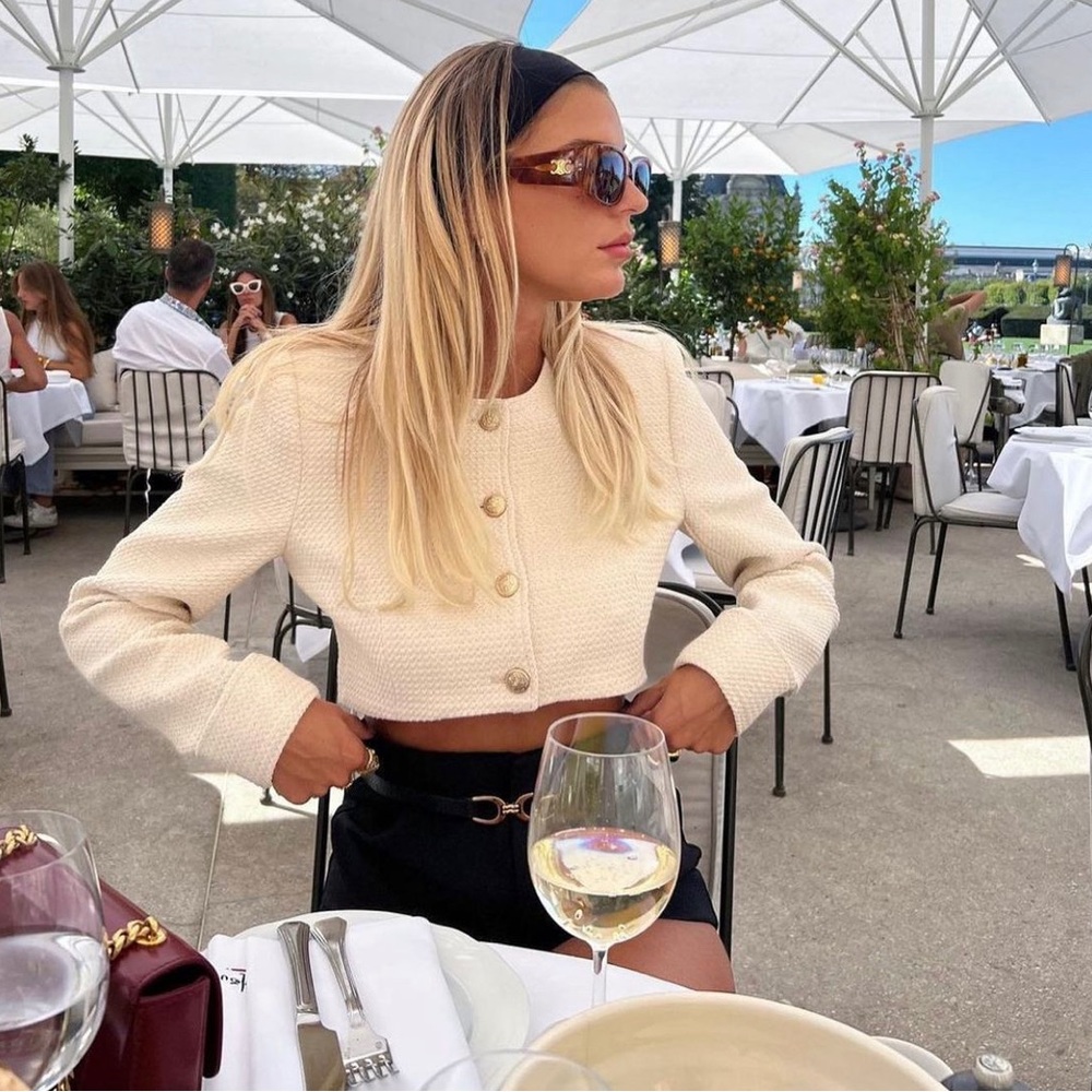Zara Cream Cropped Button-Front Jacket
